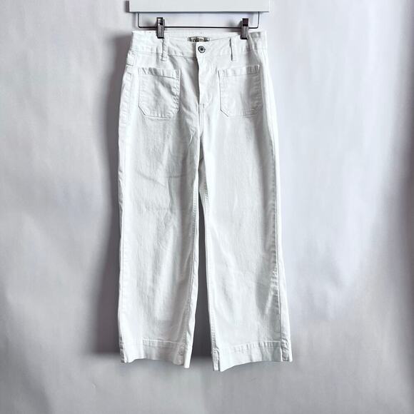 LUVAMIA Denim - WOMENS WIDE LEG CROPPED JEANS HIGH WAISTED FRONT AND BACK POCKETS WHITE  SIZE S